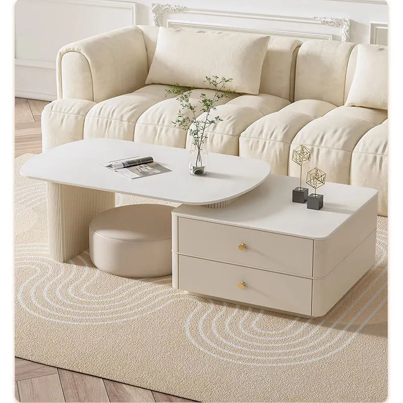 Modern Sintered Stone Tea Table with Storage Drawers for Elegant Living Rooms hsj-2264