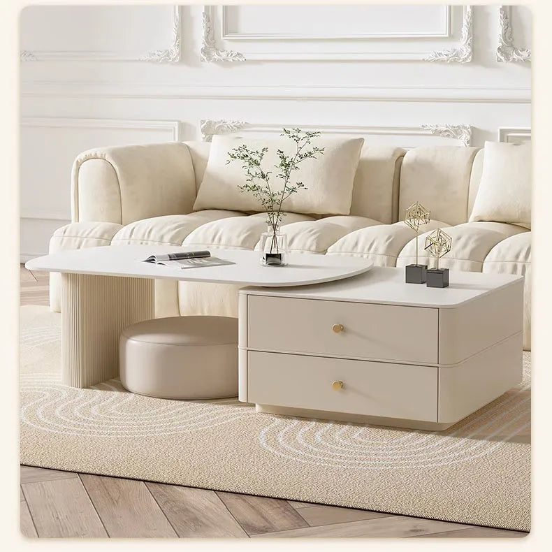 Modern Sintered Stone Tea Table with Storage Drawers for Elegant Living Rooms hsj-2264