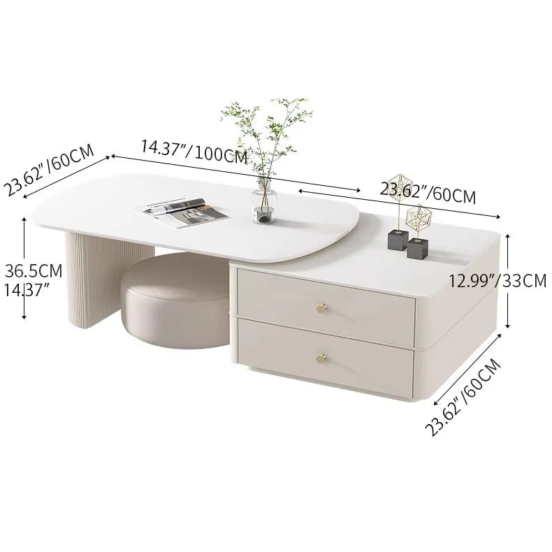 Modern Sintered Stone Tea Table with Storage Drawers for Elegant Living Rooms hsj-2264