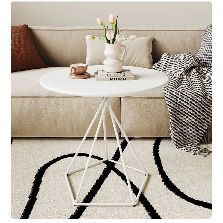 Modern White Minimalist Metal Frame Tea Table - Stylish Living Room Accent Piece hsj-2266