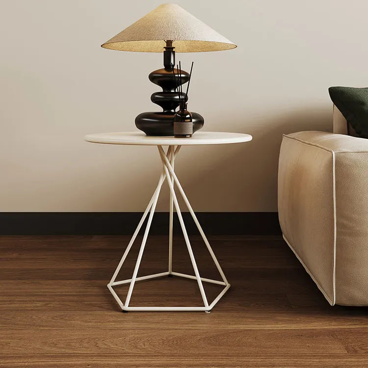 Modern White Minimalist Metal Frame Tea Table - Stylish Living Room Accent Piece hsj-2266