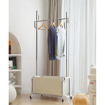 Stylish Faux Leather Coat Hanger with Storage and Wheels - Modern Clothing Rack for Easy Organization hsj-2274