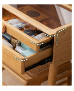 Elegant Natural Bamboo Makeup Table with Glass Top hsl-73