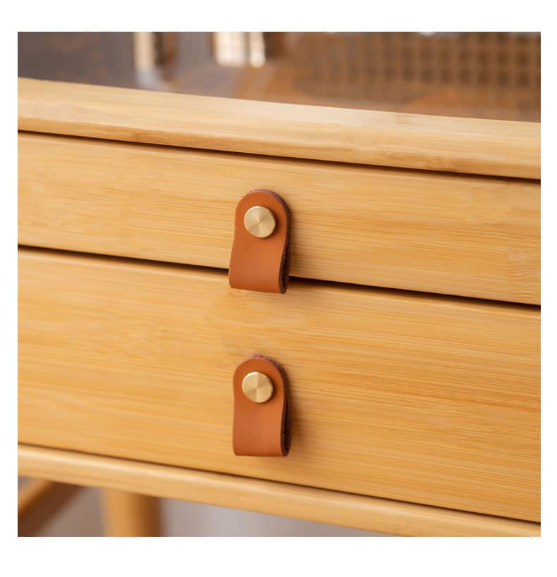 Elegant Natural Bamboo Makeup Table with Glass Top hsl-73