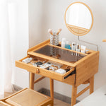 Elegant Natural Bamboo Makeup Table with Glass Top hsl-73