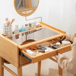 Elegant Natural Bamboo Makeup Table with Glass Top hsl-73