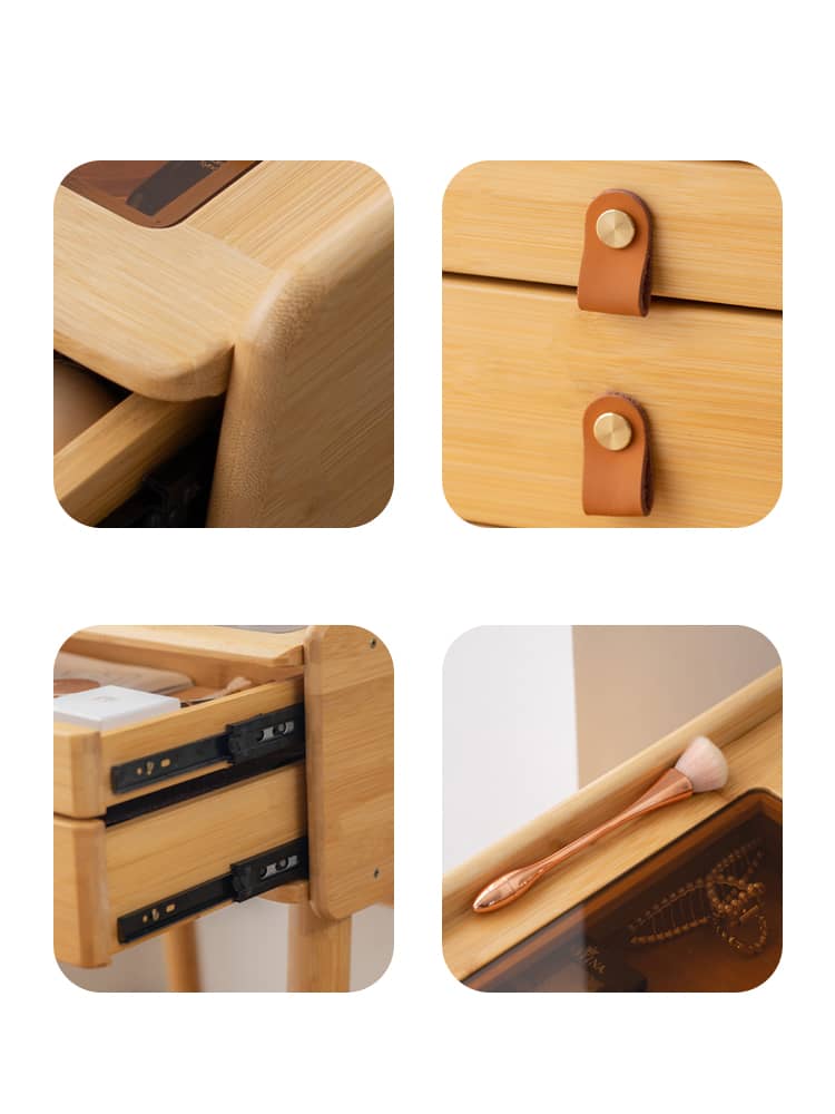 Elegant Natural Bamboo Makeup Table with Glass Top hsl-73