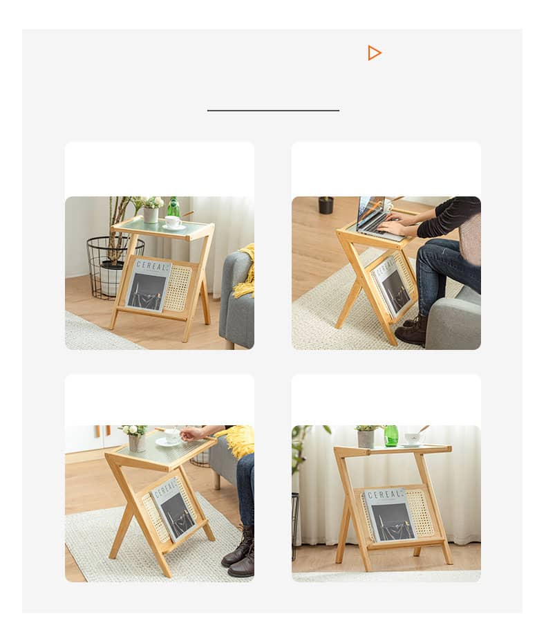 Elegant Natural Wood Tea Table with Reeded Glass – Brown, Grey & Dark Bamboo Styles hsl-76