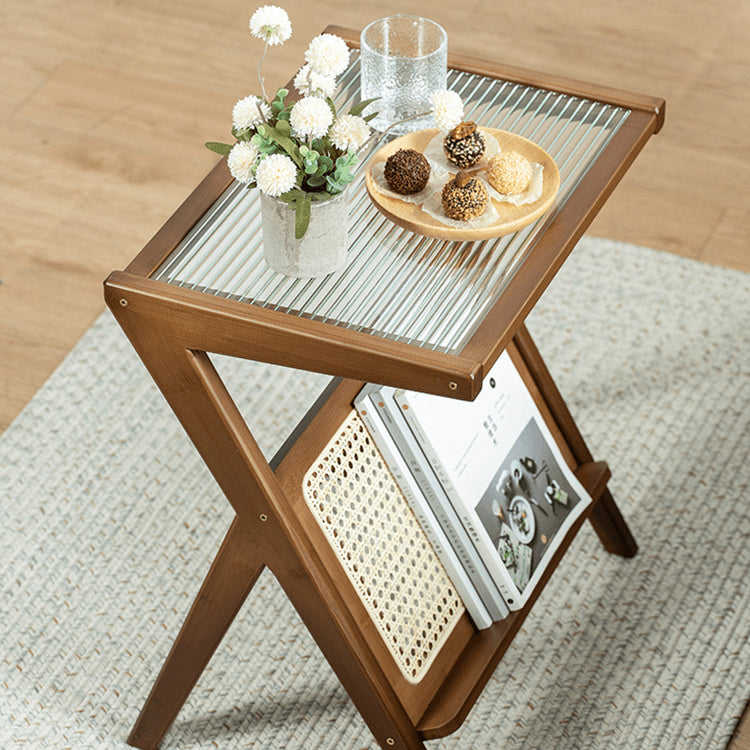 Elegant Natural Wood Tea Table with Reeded Glass – Brown, Grey & Dark Bamboo Styles hsl-76