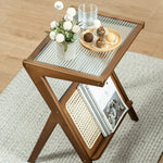 Elegant Natural Wood Tea Table with Reeded Glass – Brown, Grey & Dark Bamboo Styles hsl-76