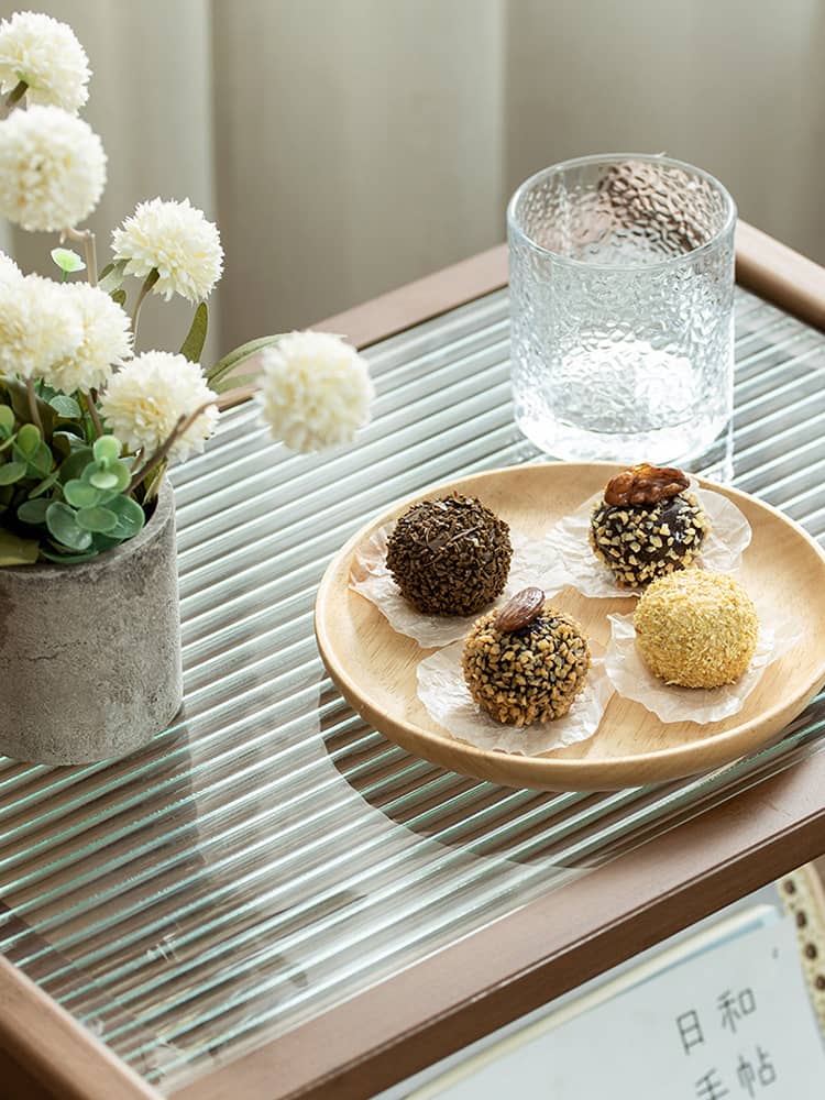 Elegant Natural Wood Tea Table with Reeded Glass – Brown, Grey & Dark Bamboo Styles hsl-76