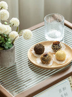 Elegant Natural Wood Tea Table with Reeded Glass – Brown, Grey & Dark Bamboo Styles hsl-76