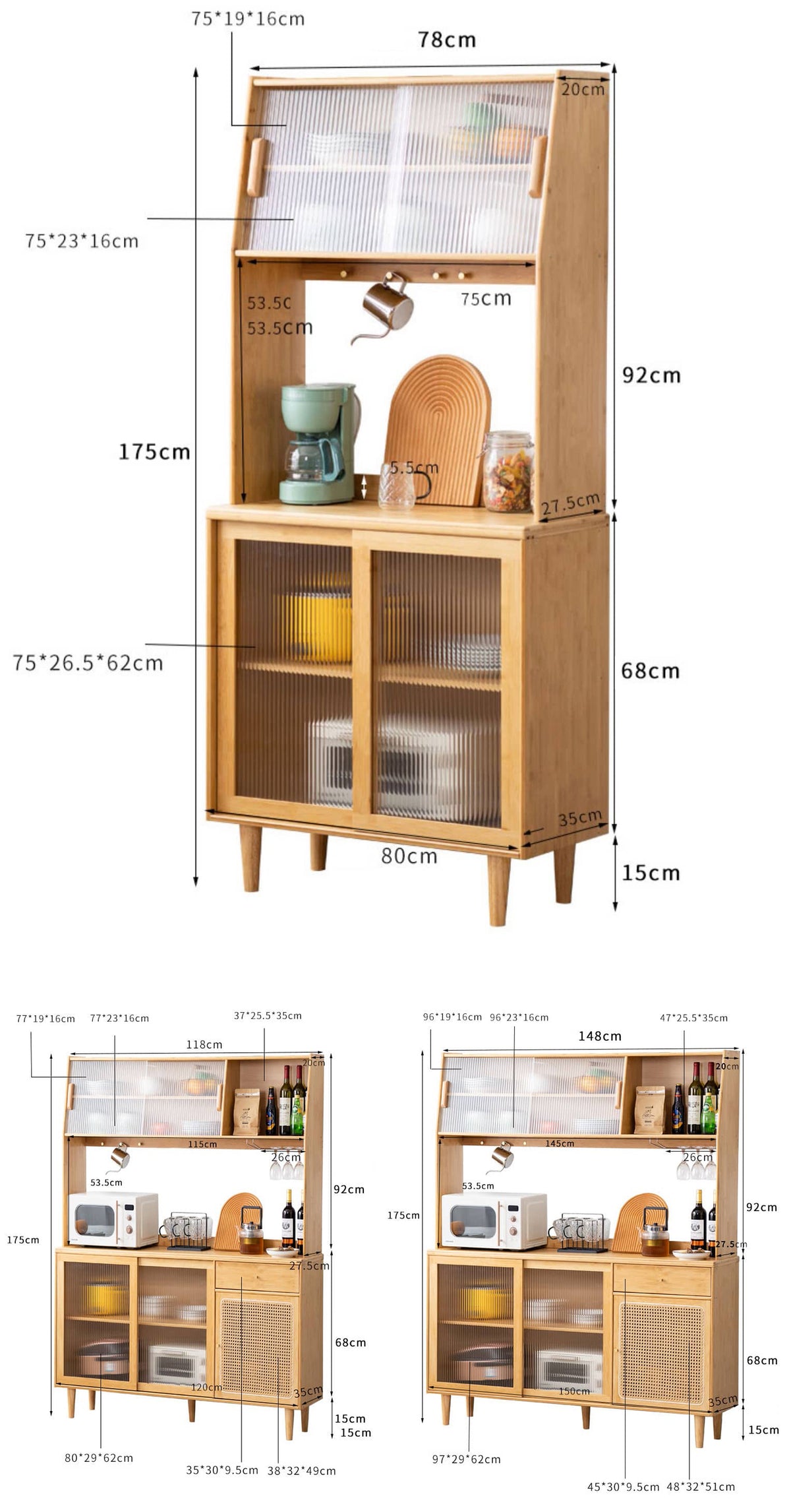 Elegant Natural Wood Cabinet with Dark Brown Bamboo Glass and Sleek ABS Resin Finish hsl-77