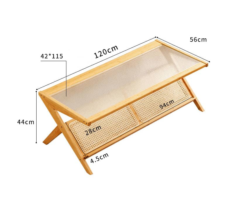 Stylish Dark Brown Bamboo Tea Table with Glass Top - Durable ABS Resin Design hsl-79