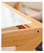 Stylish Dark Brown Bamboo Tea Table with Glass Top - Durable ABS Resin Design hsl-79