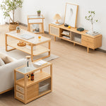 Stylish Natural Wood TV Cabinet with Bamboo Shelves, Durable ABS Resin, and Glass Doors hsl-80