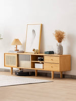 Stylish Natural Wood TV Cabinet with Bamboo Shelves, Durable ABS Resin, and Glass Doors hsl-80