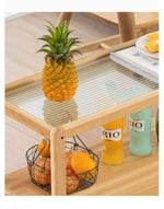 Elegant Natural Wood Tea Table with Reeded Glass and Dark Grey Bamboo Accents hsl-82