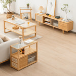 Elegant Natural Wood Tea Table with Reeded Glass and Dark Grey Bamboo Accents hsl-82