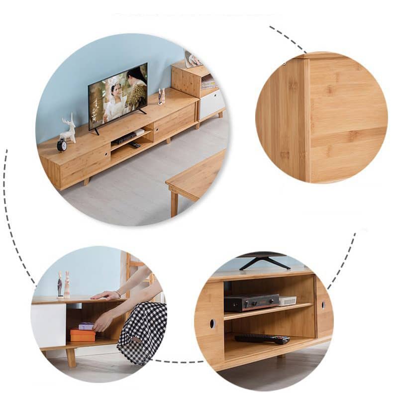 Stylish White & Natural Wood TV Cabinet - Sleek Bamboo Design for Modern Living Spaces hsl-83