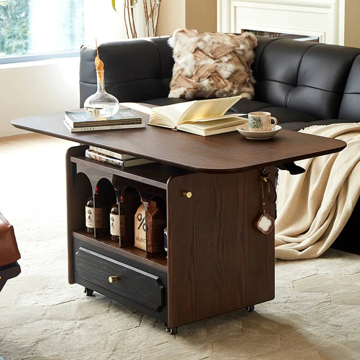 Stylish Red Oak Coffee Table with Storage Shelves - Perfect for Modern Living Rooms hsmjx-4155