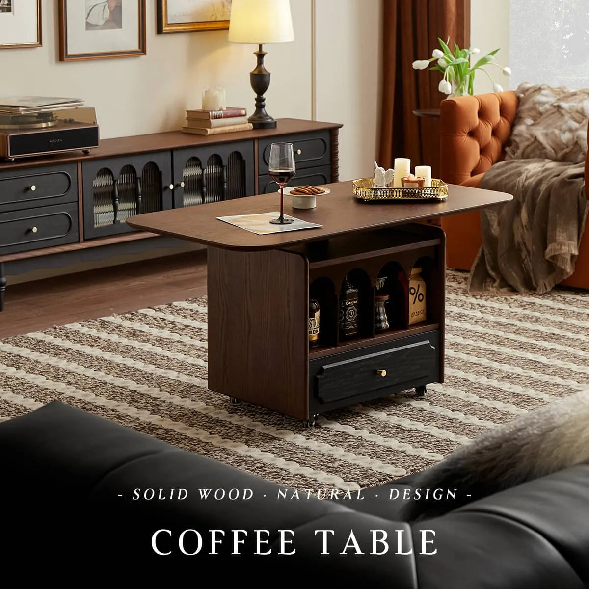 Stylish Red Oak Coffee Table with Storage Shelves - Perfect for Modern Living Rooms hsmjx-4155