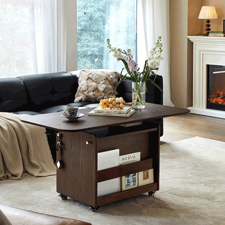 Stylish Red Oak Coffee Table with Storage Shelves - Perfect for Modern Living Rooms hsmjx-4155