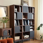 Elegant Red Oak Bookcase with Tempered Glass Doors - Stylish Multi-Layer Storage Cabinet for Modern Living Rooms hsmjx-4157