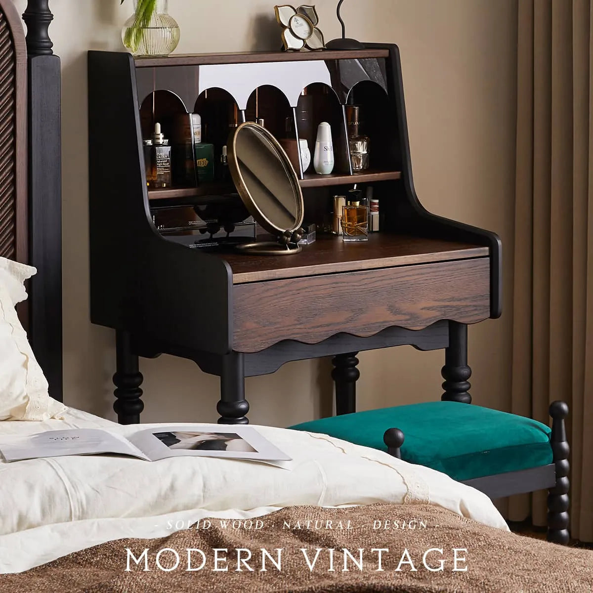 Vintage-Inspired Red Oak Multi-Layer Cabinet: Elegant Storage Solution with Makeup Vanity Design hsmjx-4162