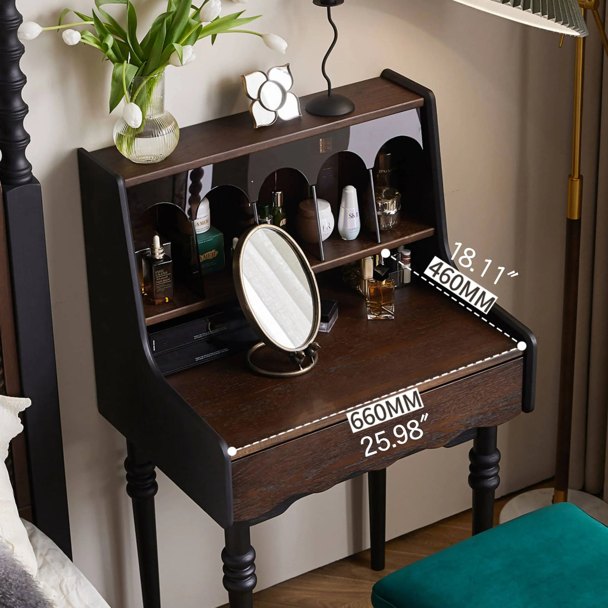 Vintage-Inspired Red Oak Multi-Layer Cabinet: Elegant Storage Solution with Makeup Vanity Design hsmjx-4162