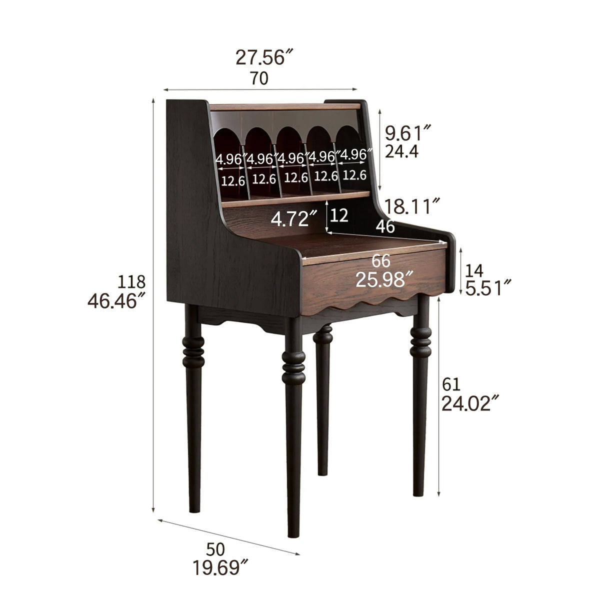 Vintage-Inspired Red Oak Multi-Layer Cabinet: Elegant Storage Solution with Makeup Vanity Design hsmjx-4162