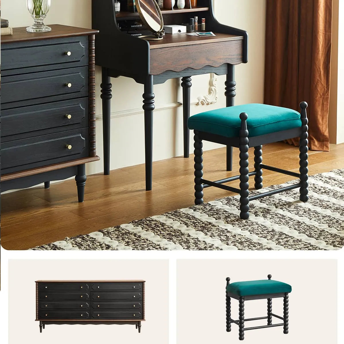 Vintage-Inspired Red Oak Multi-Layer Cabinet: Elegant Storage Solution with Makeup Vanity Design hsmjx-4162