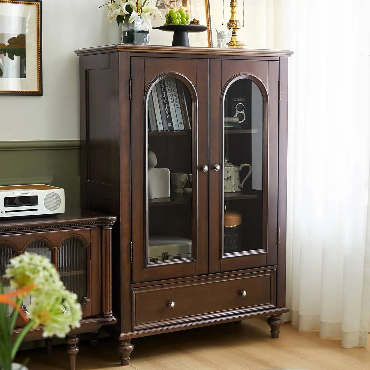 Elegant Chinese Tulipwood Cabinet with Tempered Glass Doors - Enhance Your Living Space hsmjx-4165