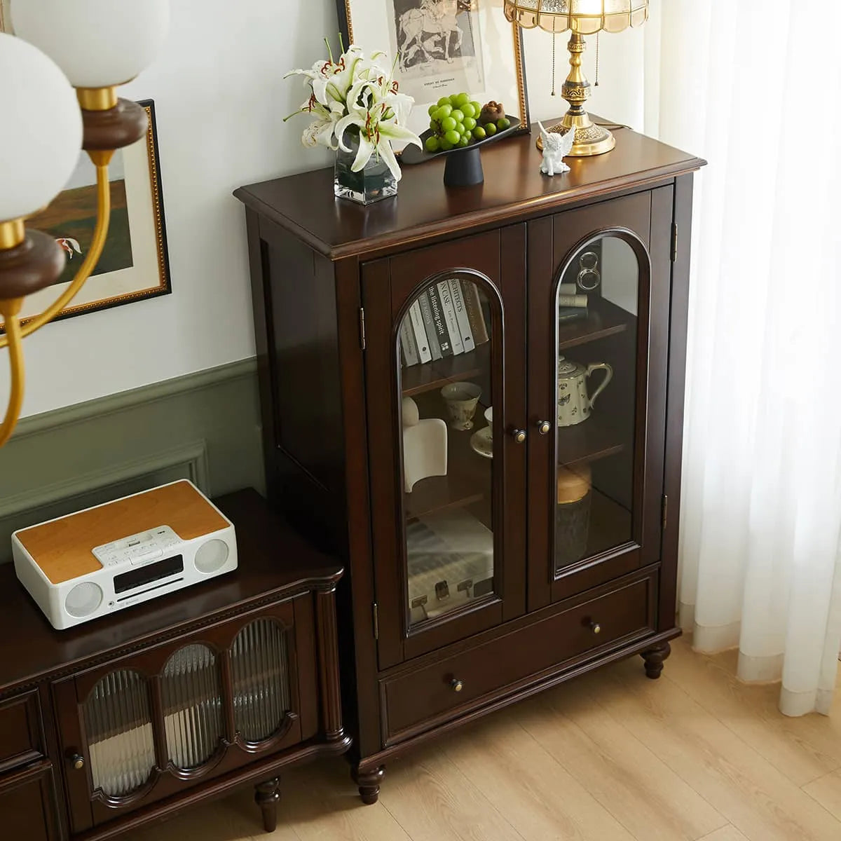 Elegant Chinese Tulipwood Cabinet with Tempered Glass Doors - Enhance Your Living Space hsmjx-4165