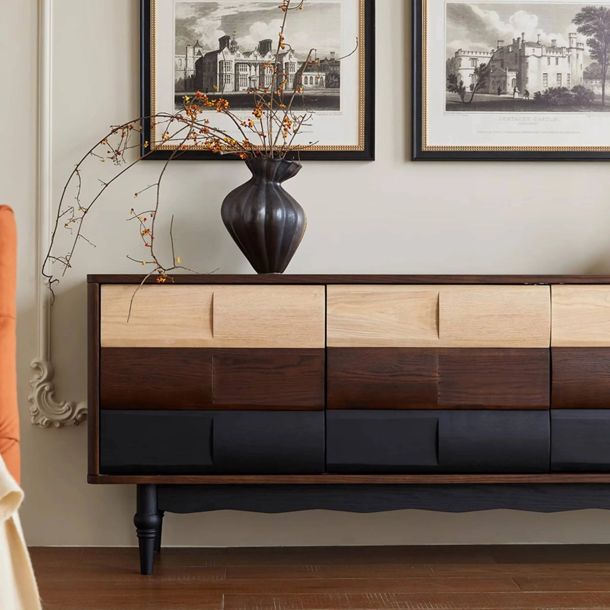 Mid-Century Modern TV Stand with Red Oak Multi-Layer Board - Stylish Storage Solution hsmjx-4169