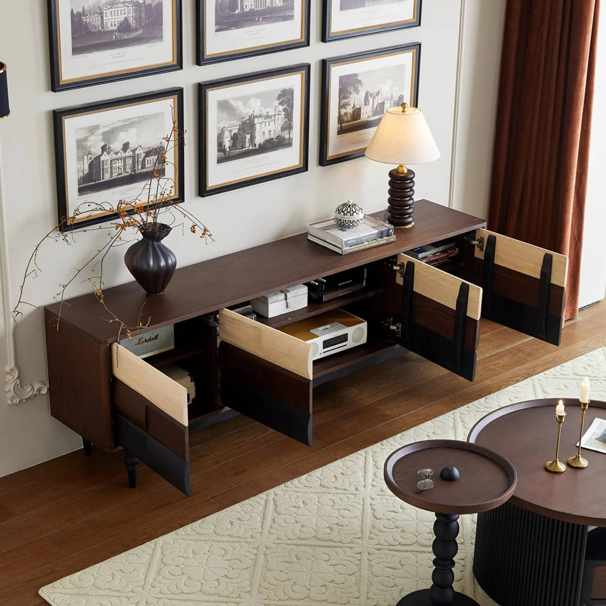 Mid-Century Modern TV Stand with Red Oak Multi-Layer Board - Stylish Storage Solution hsmjx-4169