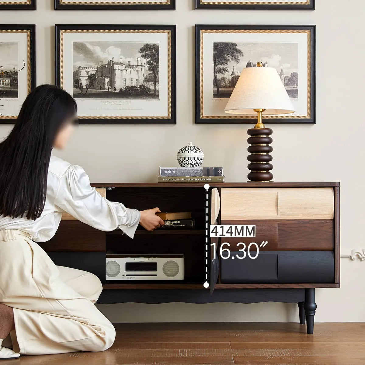 Mid-Century Modern TV Stand with Red Oak Multi-Layer Board - Stylish Storage Solution hsmjx-4169