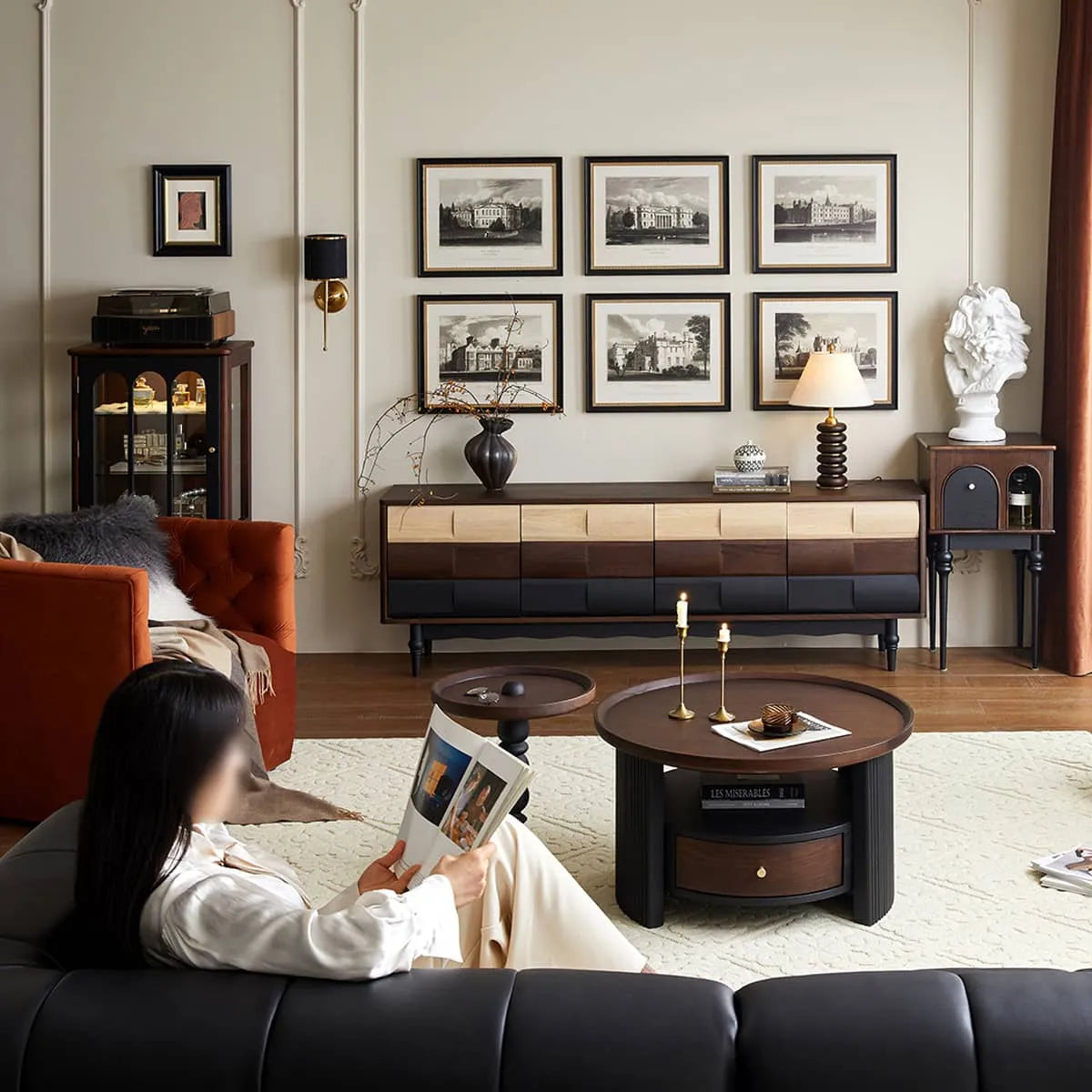 Mid-Century Modern TV Stand with Red Oak Multi-Layer Board - Stylish Storage Solution hsmjx-4169