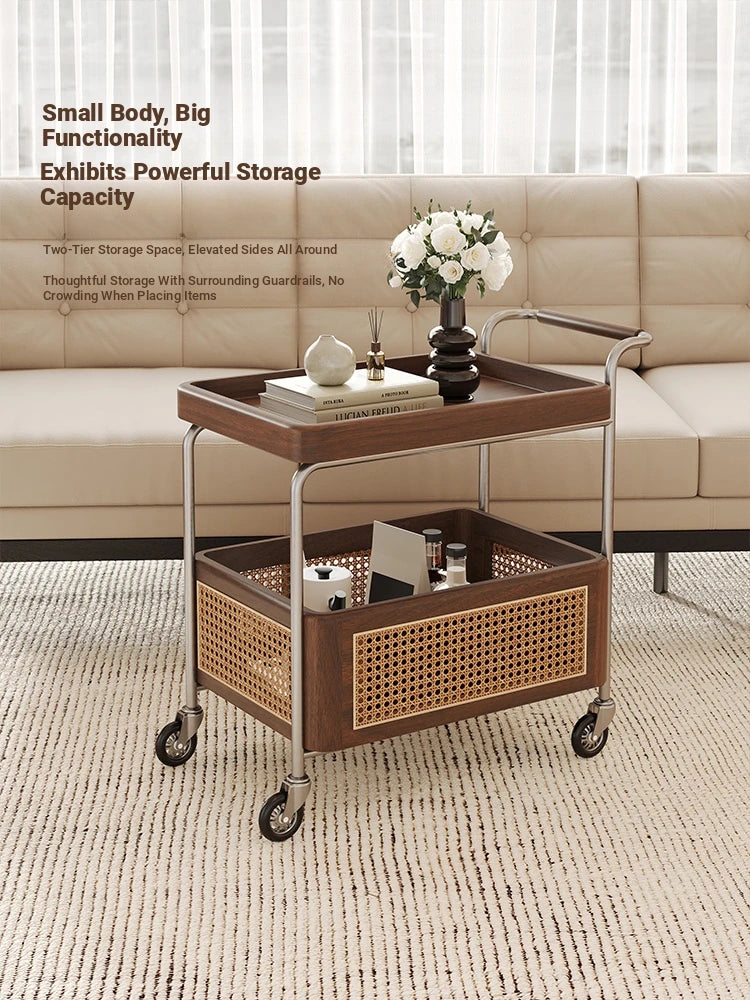 Elegant Solid Wood and Resin Serving Cart with Stainless Steel Frame - Stylish Home Bar and Storage Solution hsms-4906