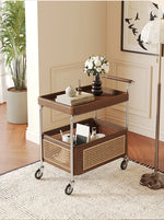 Elegant Solid Wood and Resin Serving Cart with Stainless Steel Frame - Stylish Home Bar and Storage Solution hsms-4906