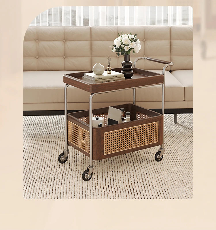 Elegant Solid Wood and Resin Serving Cart with Stainless Steel Frame - Stylish Home Bar and Storage Solution hsms-4906