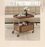 Elegant Solid Wood and Resin Serving Cart with Stainless Steel Frame - Stylish Home Bar and Storage Solution hsms-4906