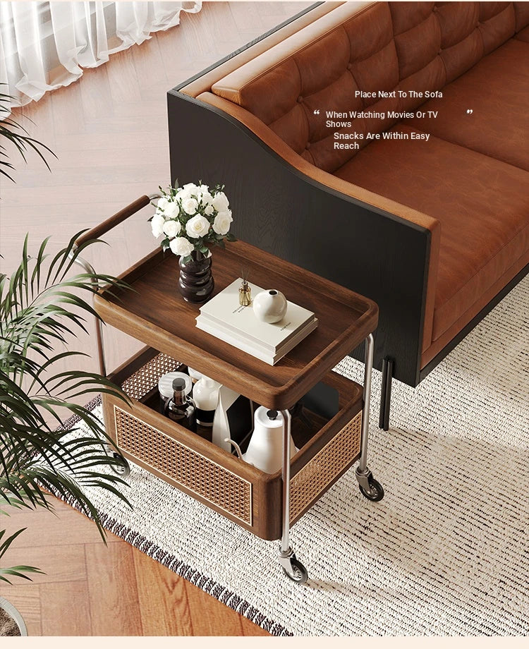 Elegant Solid Wood and Resin Serving Cart with Stainless Steel Frame - Stylish Home Bar and Storage Solution hsms-4906