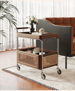 Elegant Solid Wood and Resin Serving Cart with Stainless Steel Frame - Stylish Home Bar and Storage Solution hsms-4906