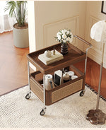 Elegant Solid Wood and Resin Serving Cart with Stainless Steel Frame - Stylish Home Bar and Storage Solution hsms-4906