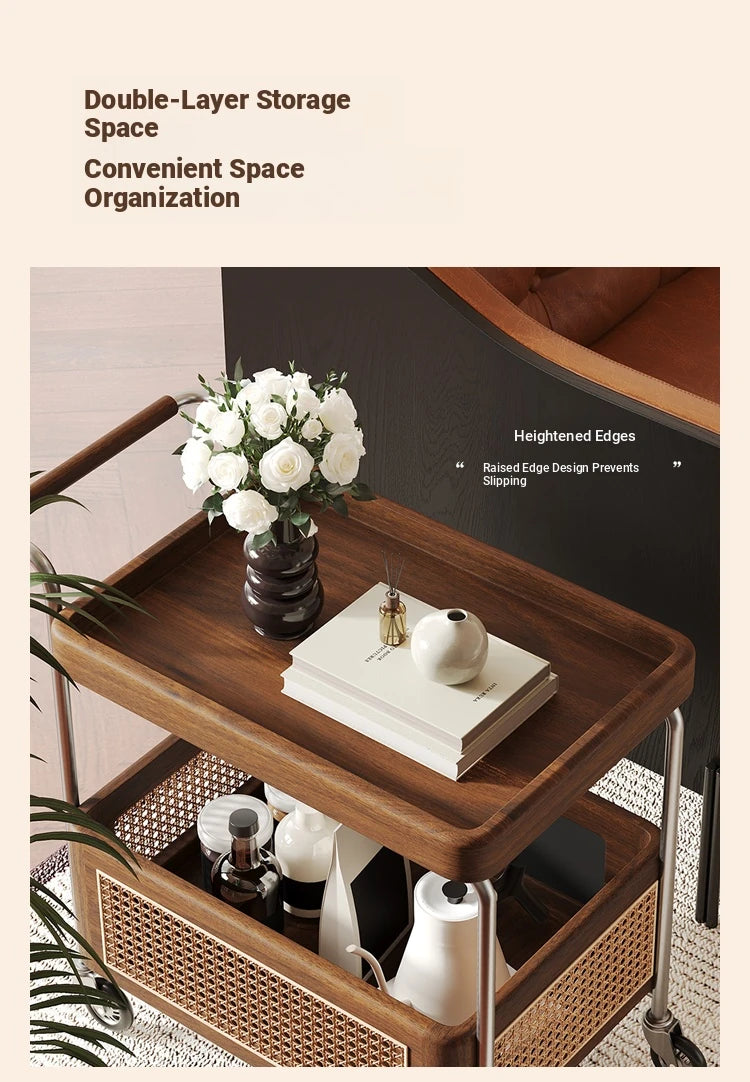 Elegant Solid Wood and Resin Serving Cart with Stainless Steel Frame - Stylish Home Bar and Storage Solution hsms-4906