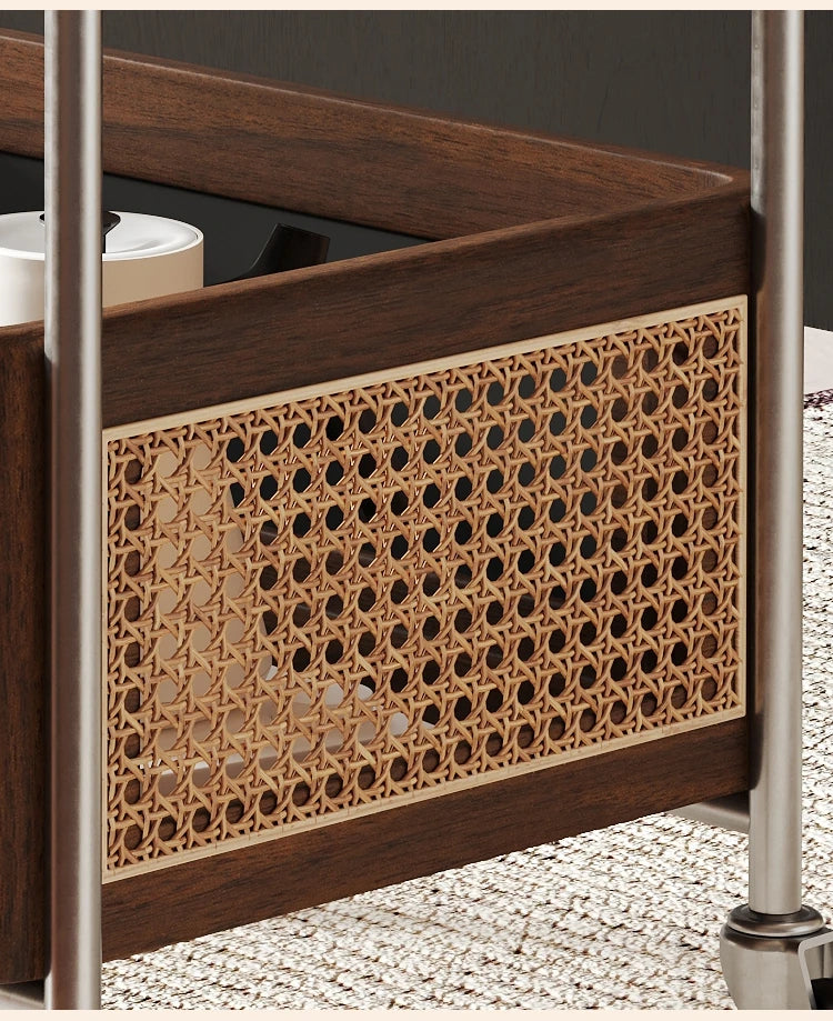 Elegant Solid Wood and Resin Serving Cart with Stainless Steel Frame - Stylish Home Bar and Storage Solution hsms-4906