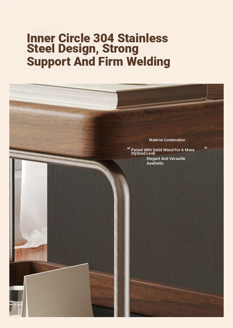 Elegant Solid Wood and Resin Serving Cart with Stainless Steel Frame - Stylish Home Bar and Storage Solution hsms-4906