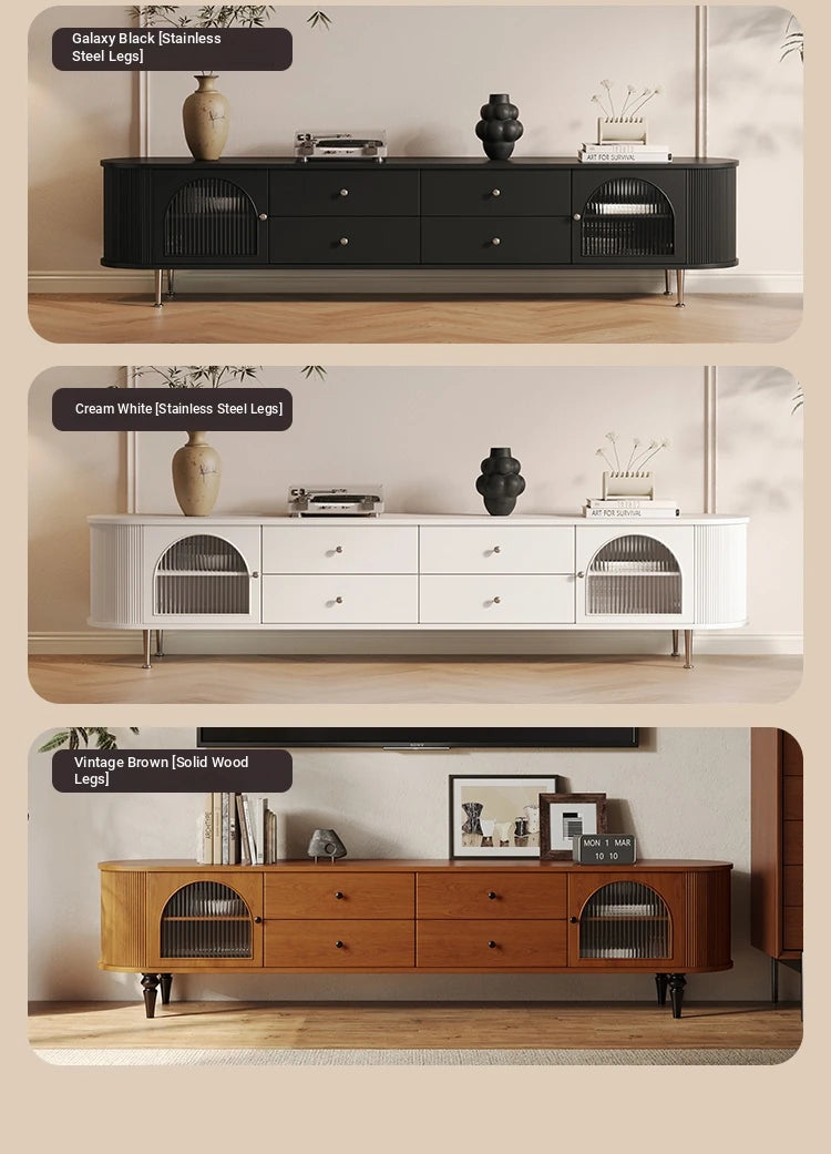 Stylish Modern TV Cabinet with Multi-Layer Board, Glass, and Stainless Steel Accents - Perfect for Living Room Décor hsms-4907