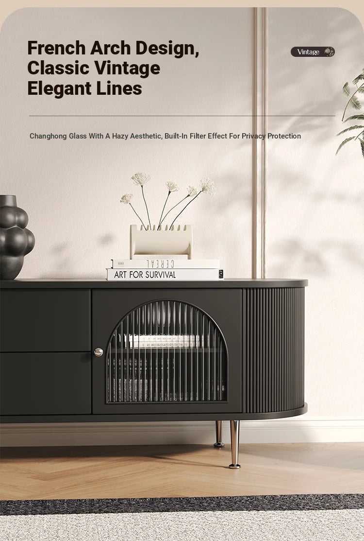 Stylish Modern TV Cabinet with Multi-Layer Board, Glass, and Stainless Steel Accents - Perfect for Living Room Décor hsms-4907